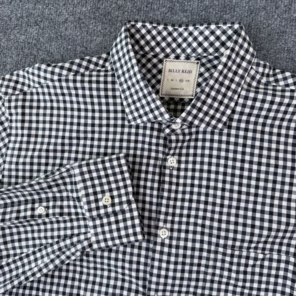 Billy Reid Shirt Mens XL Black White Gingham Check Long Sleeve Button Up